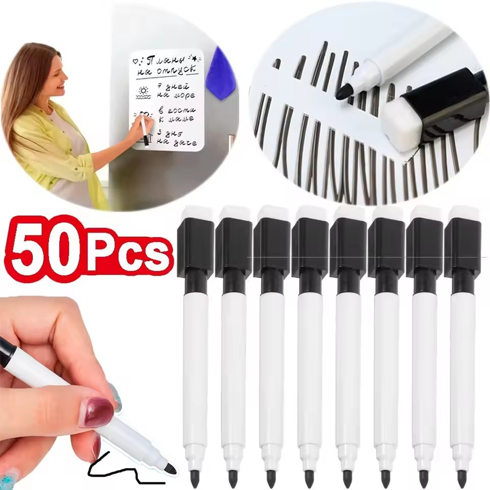 Whiteboard Marker Set - Magnetic Black Dry Erase Markers with